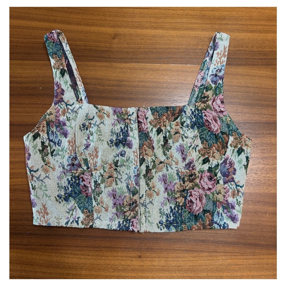 Tapestry Corset‎ Top Women's Medium Floral Romantic Fairy Renfest Castlecore